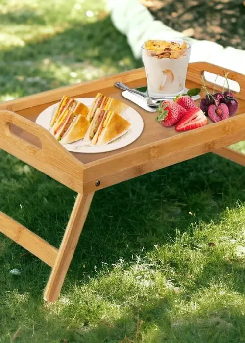 Foldable Bamboo Meal Picnic Table Tray